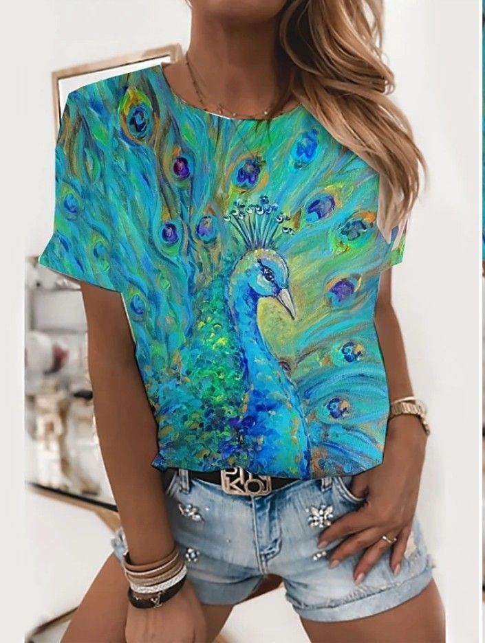Animal Pattern Short Sleeve Round Neck T-shirt
