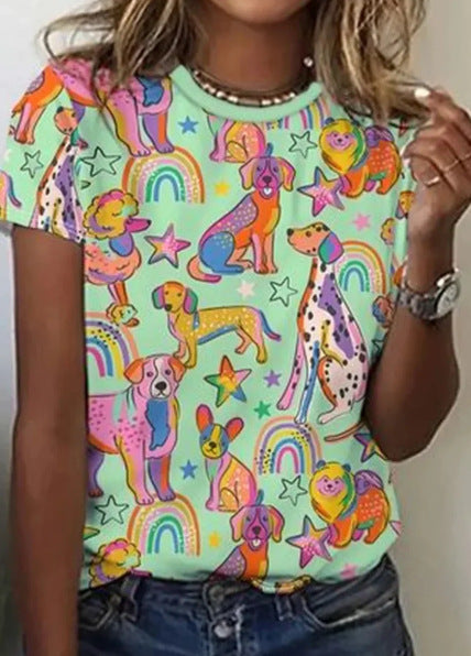 Animal Pattern Short Sleeve Round Neck T-shirt