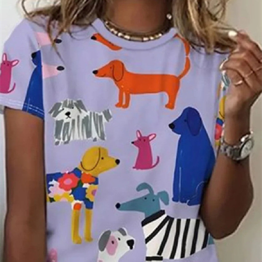 Animal Pattern Short Sleeve Round Neck T-shirt