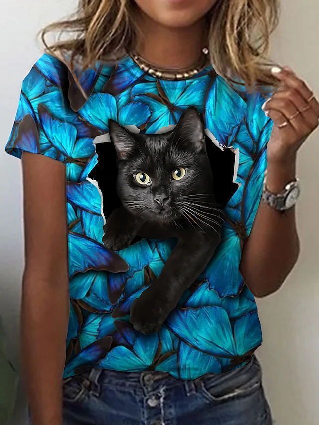 Animal Pattern Short Sleeve Round Neck T-shirt