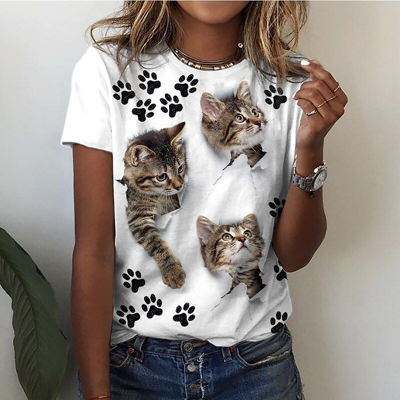 Animal Pattern Short Sleeve Round Neck T-shirt