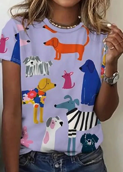 Animal Pattern Short Sleeve Round Neck T-shirt