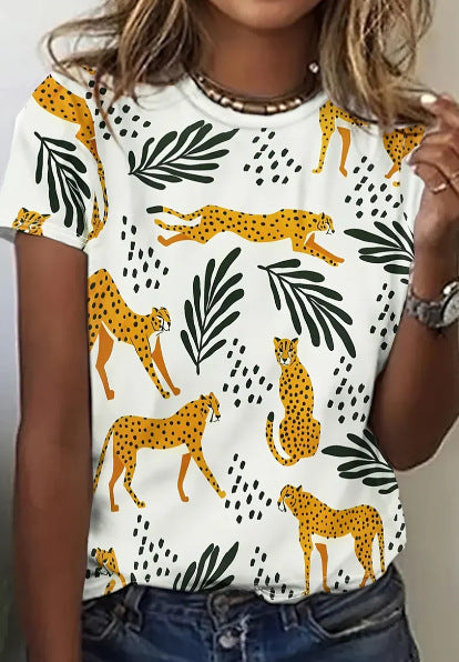Animal Pattern Short Sleeve Round Neck T-shirt